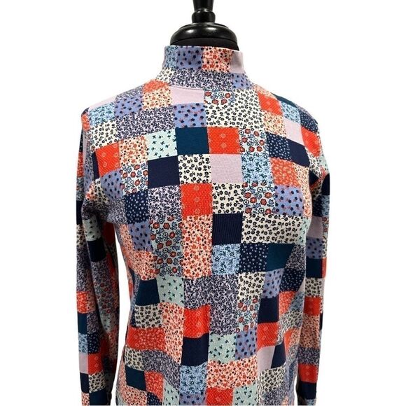 LAND’S End Vintage Patchwork Floral Mock Turtleneck Sz S - Picture 2 of 11